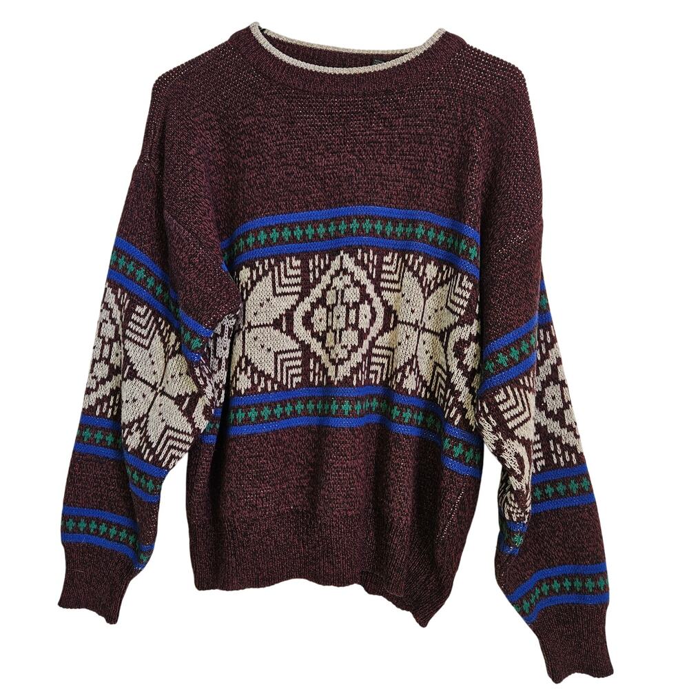 Anchor Blue Maroon Fair Isle Knit Sweater Size M Men's Winter Nordic Grandpacore